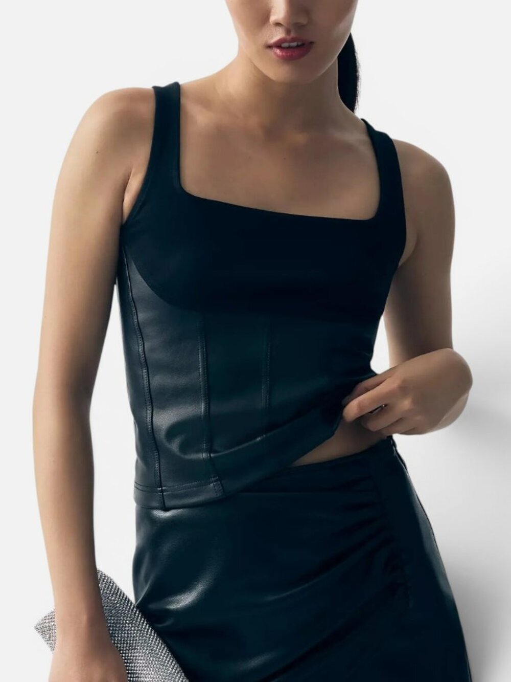 Maeve Anthropologie Faux Leather Corset Tank Top Black XXS